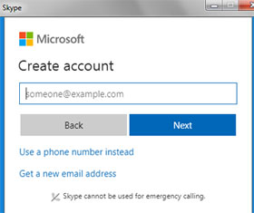 create skype account with email