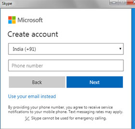 create skype account with mobile number