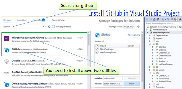 install github in visual studio project